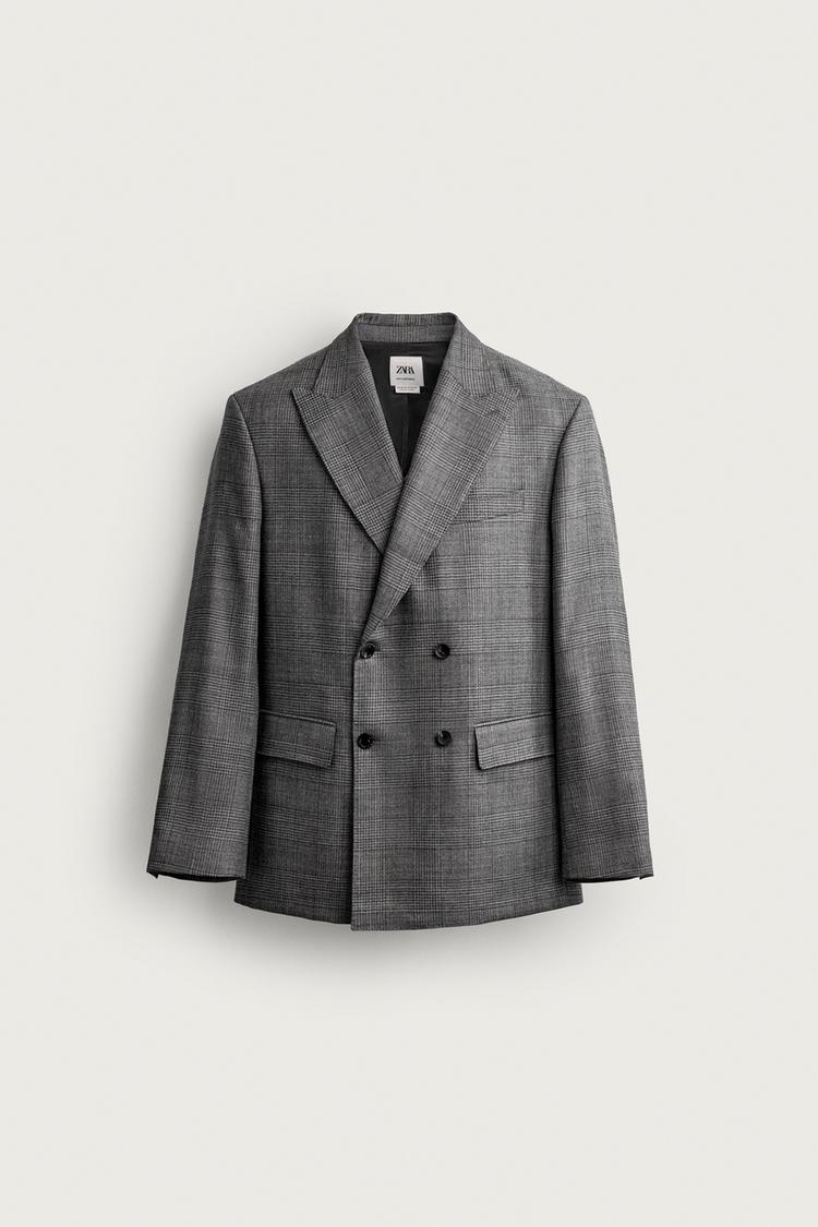 Blazer cruzada cuadros 100% lana