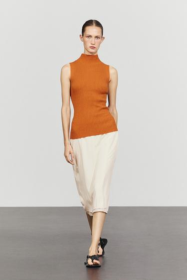 Zara Ribbed turtleneck knit top - Burnt orange - Image 0