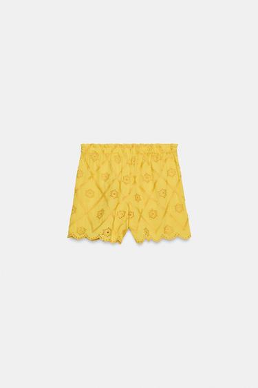 EMBROIDERED PERFORATED BERMUDA SHORTS - Mustard by Zara - Image 5