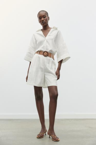 Zara BELTED SHORTS WITH DARTS - Oyster-white - Image 0