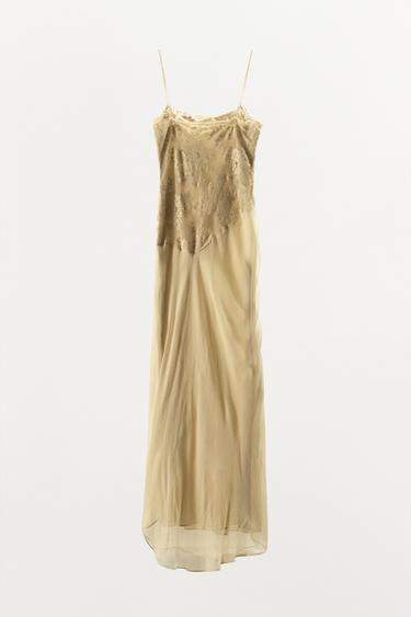ROBE EN GEORGETTE AVEC DENTELLE EN RELIEF - Jaune de Zara - Image 7