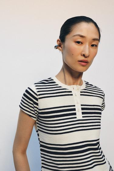 Zara STRIPED HENLEY SHIRT - striped