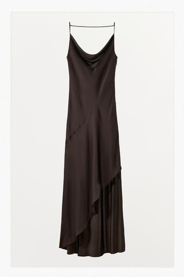 DRAPED NECK SATIN DRESS - Dark brown by Zara