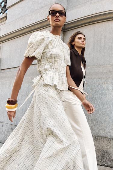 JUPE À CARREAUX BRODÉS AVEC LACETS - Blanc / Noir de Zara - Image 6