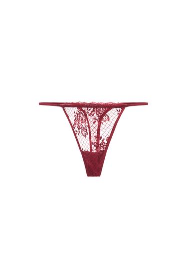 LACE THONG - Burgundy by Zara