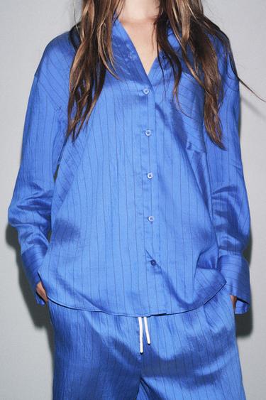 Zara PRUGASTA OVERSIZE KOŠULJA ZW COLLECTION – plava / crna