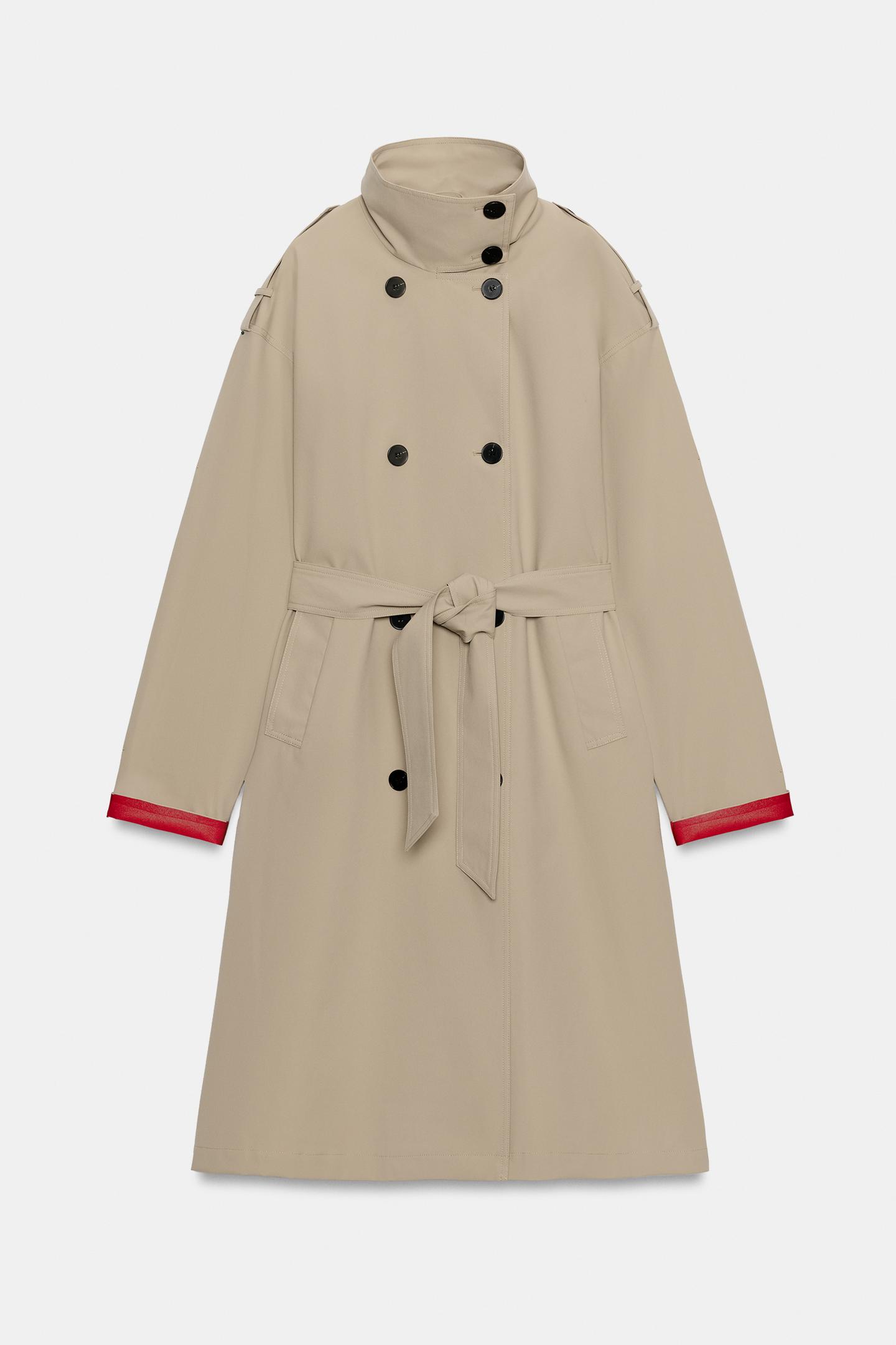 Женское пальто Zara Water-Repellent Windproof Trench, цвет: Серо-коричневый коричневый — фото 10
