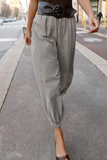 COMBINED GINGHAM JUMPSUIT WITH BELT - Brown by Zara - Image 1