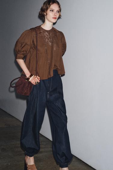 ZW COLLECTION LACE BLOUSE - Brown by Zara