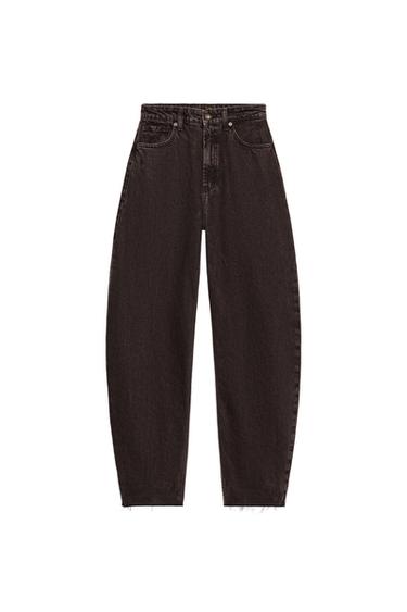 JEANS TRF BARREL MET HOGE TAILLE - Bruin van Zara