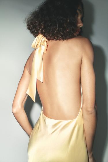 VESTIDO MIDI HALTER ACETINADO - Amarelo da Zara