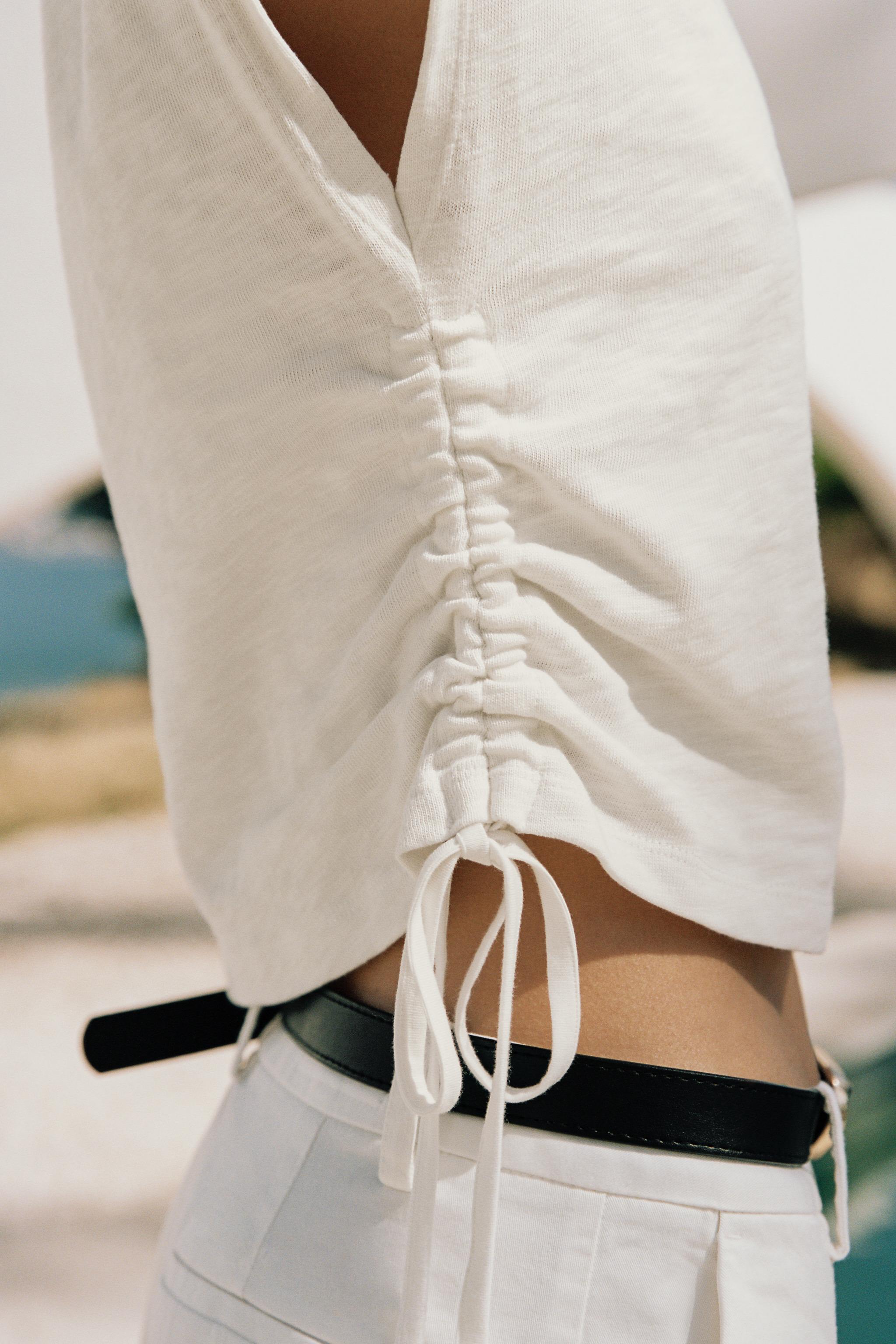 RUSTIC RUCHED T-SHIRT — White