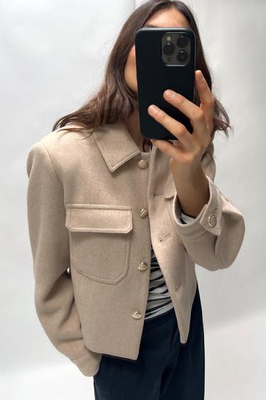 УКОРОЧЕННЫЙ ЖАКЕТ ИЗ СМЕСОВОЙ ШЕРСТИ — РЫЖЕВАТО-КОРИЧНЕВЫЙ от Zara — изображение 0