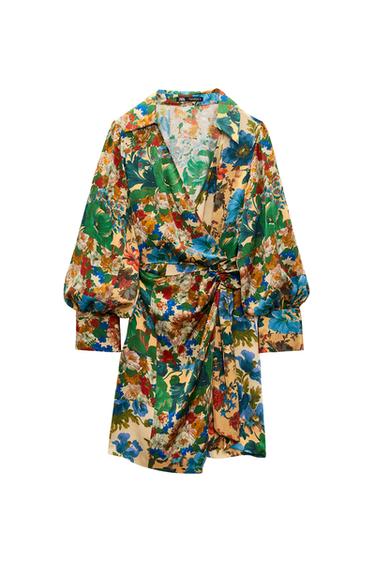 FLORAL PRINT SATIN EFFECT DRESS