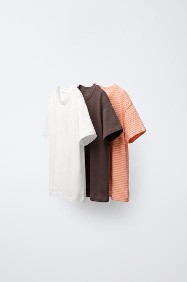 3-PACK OF STRIPED AND PLAIN T-SHIRTS - Tangerine by Zara