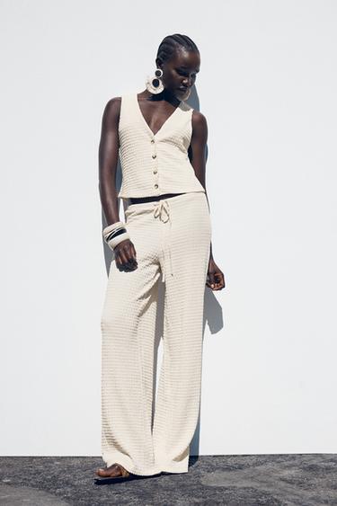 TEXTURED STRAIGHT-FIT TROUSERS - Ecru by Zara - Image 0