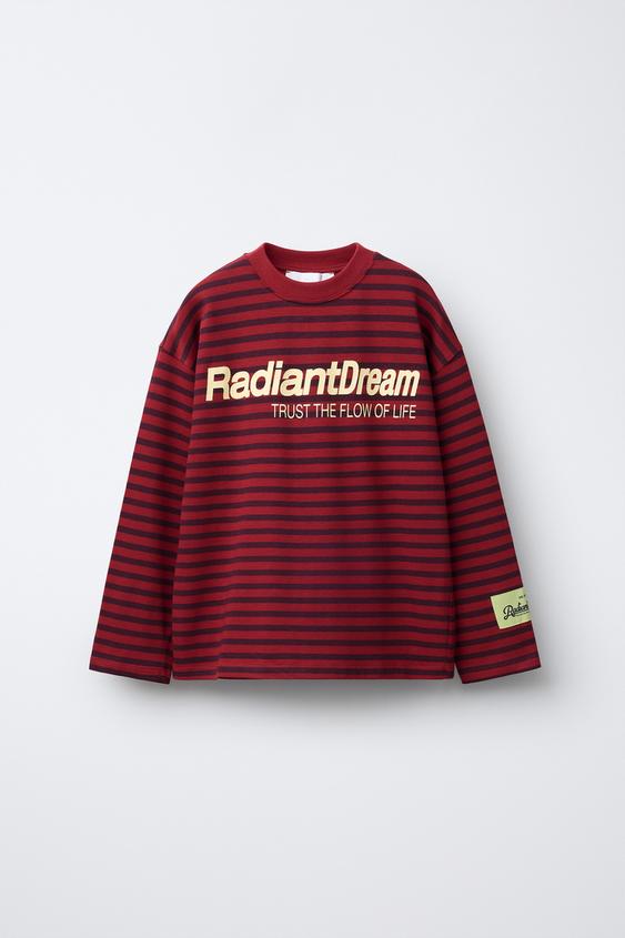 STRIPED TEXT T-SHIRT - Dark red by Zara - Image 0