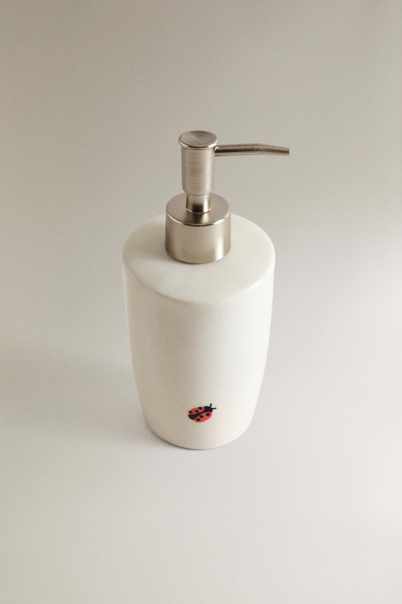 LADYBUG CERAMIC SOAP DISPENSER — Beige