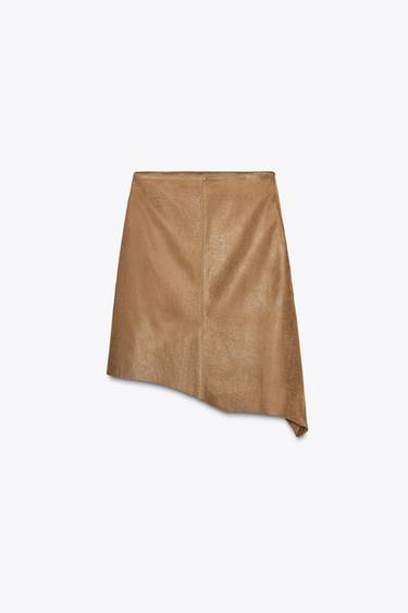 ASYMMETRIC LEATHER MIDI SKIRT - Dark camel by Zara - Image 1
