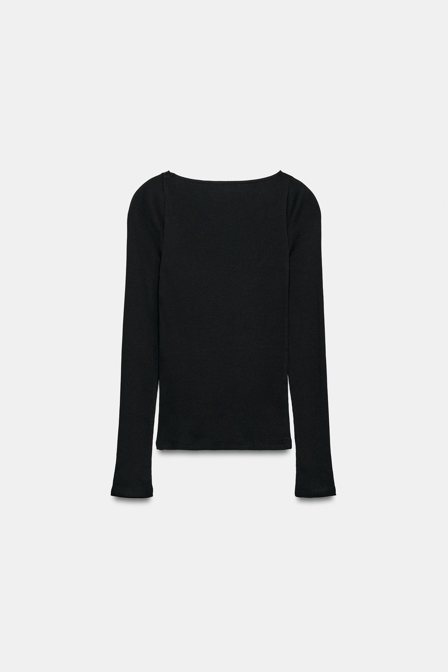 Женская футболка Zara Ribbed Combo, цвет: Чёрный — фото 4