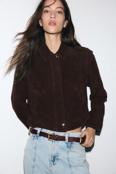 100% SUEDE LEATHER JACKET - Dark brown by Zara