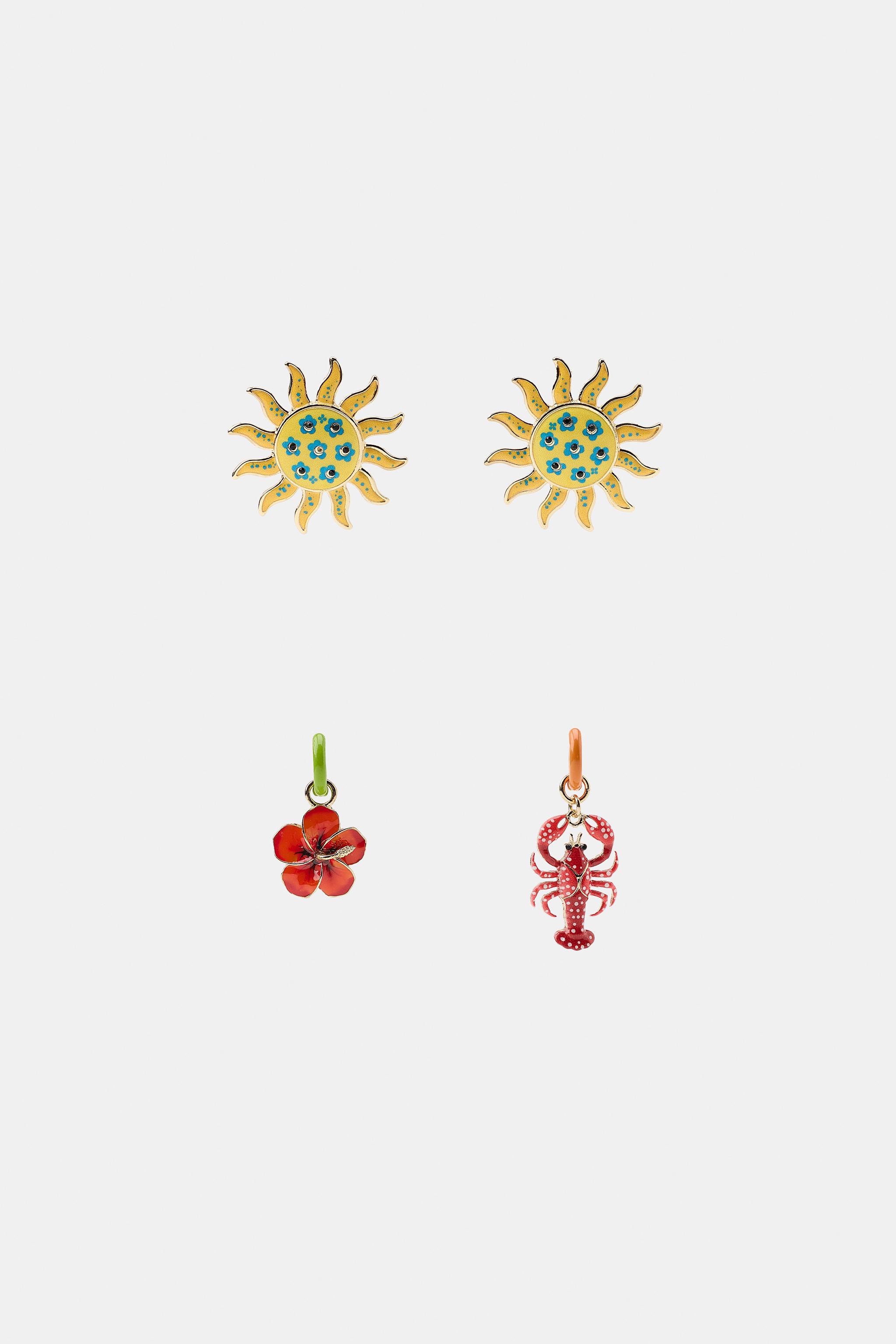 Женские аксессуары Zara PACK OF SUN AND LOBSTER EARRINGS — фото 4