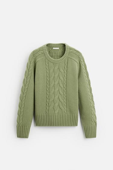 СВИТЕР С УЗОРОМ «КОСЫ» — ЗЕЛЕНЫЙ от Zara