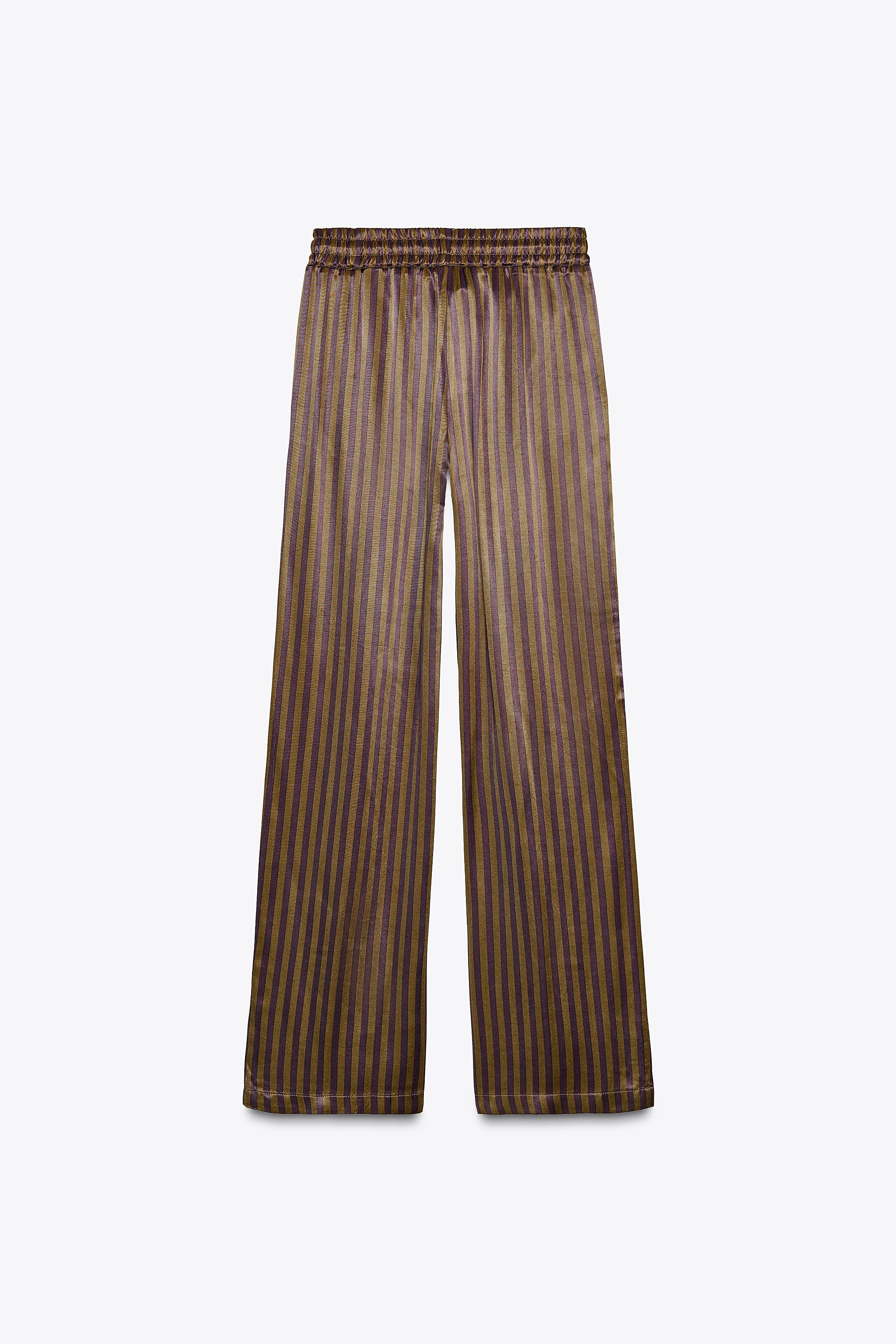 SATIN EFFECT STRIPED PANTS - Khaki | ZARA Canada