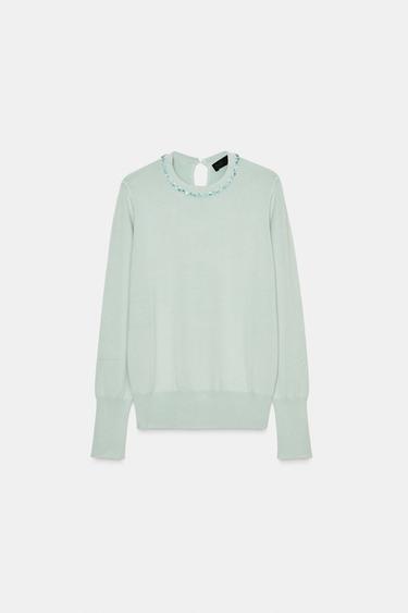 كنزة محاكة بمجوهرات - أزرق مائي الخاص بـ Zara - صورة 0