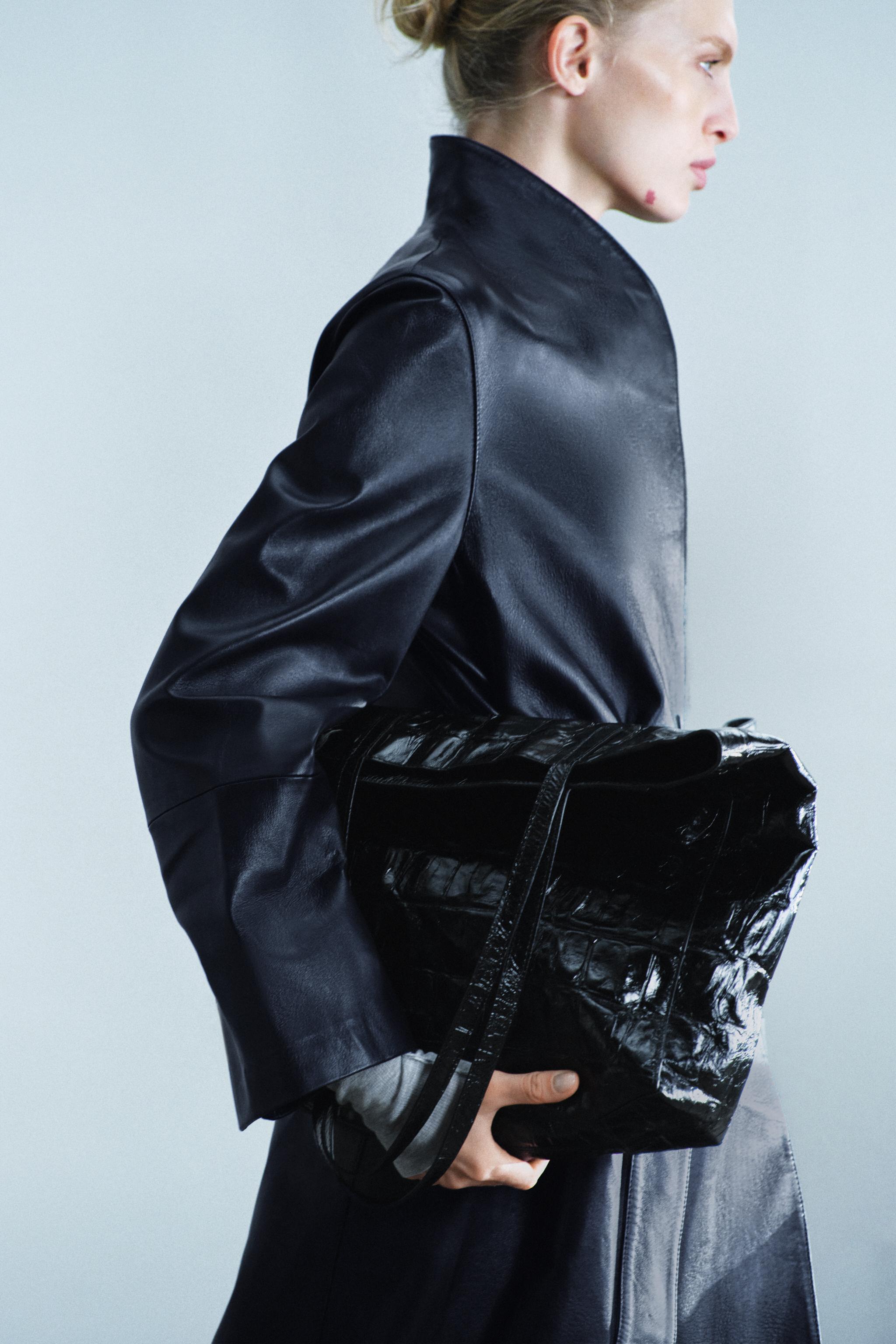 ZW COLLECTION 100% LEATHER BELTED LONG COAT