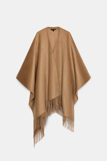 LANGE CAPE MIT WOLLFRANSEN - Mittleres Camel von Zara
