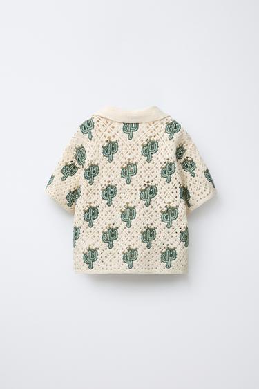 CACTUS CROCHET KNIT SHIRT - Ecru / Green by Zara - Image 1