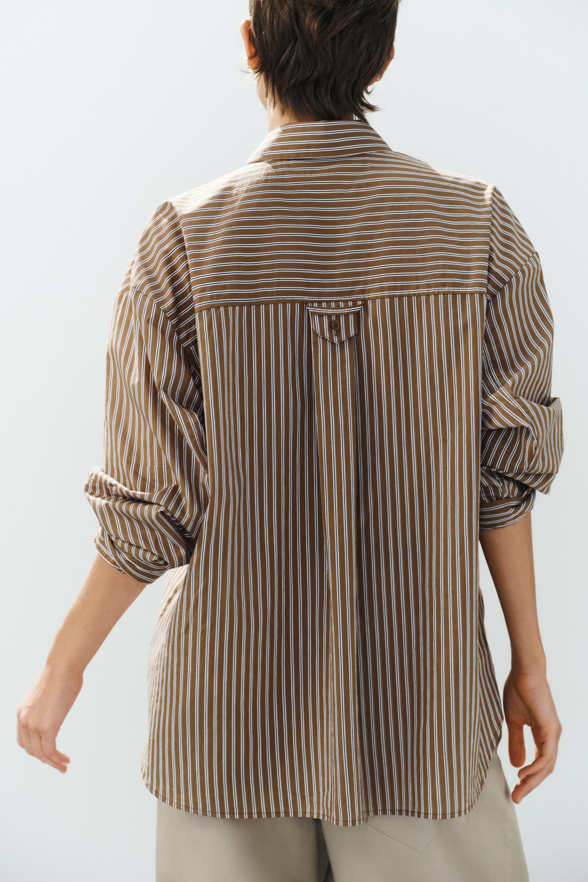Zara ÇİZGİLİ CEPLİ OVERSIZE GÖMLEK görsel 5