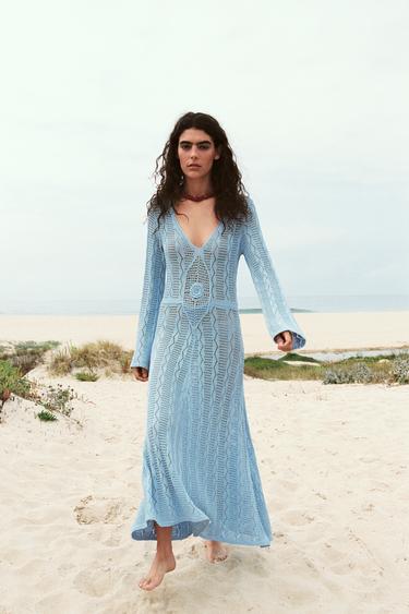 ПЛАТЬЕ ИЗ АЖУРНОГО ТРИКОТАЖА — ГОЛУБОЙ от Zara — изображение 0