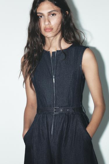 Zara ZW COLLECTION DENIM MIDI DRESS - Blue