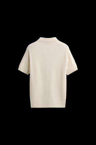 Zara RIBBED KNIT POLO SHIRT - Oyster-white