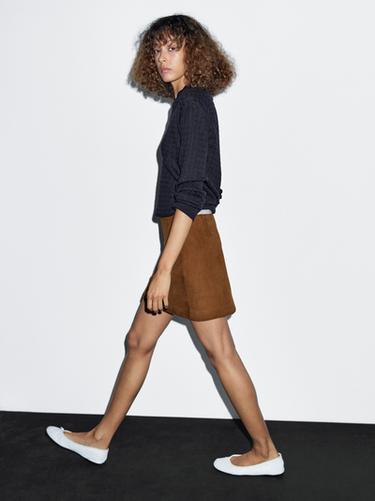 Falda mini piel napa ante pespunte - Coñac de Zara