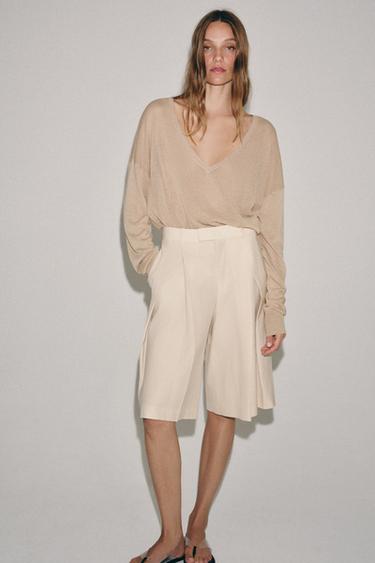 FINE KNIT V-NECK JUMPER - Beige-pink by Zara