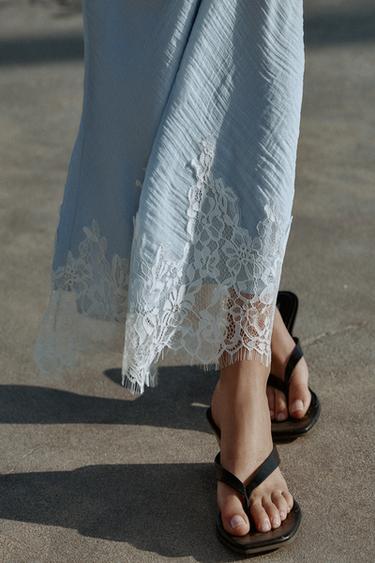 LACE MIDI SKIRT - Pastel blue by Zara - Image 3