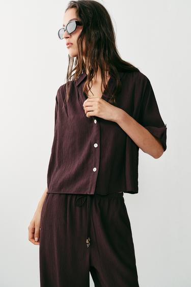 FLOWING SHORT SLEEVE SHIRT - Dark brown by Zara