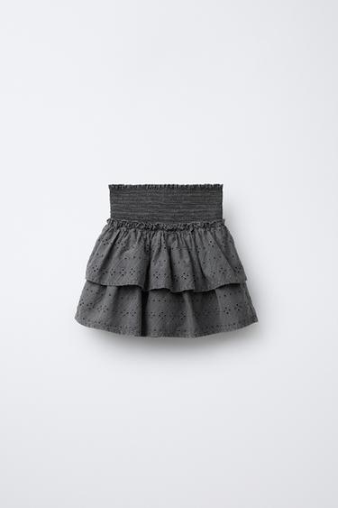 EMBROIDERED AND RUFFLED BERMUDA SKORT - Anthracite grey by Zara - Image 0