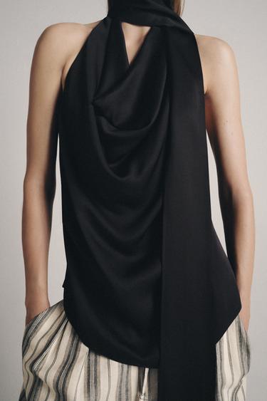 TOP HALTER FOULARD FRANGES ZW COLLECTION - Noir de Zara - Image 4