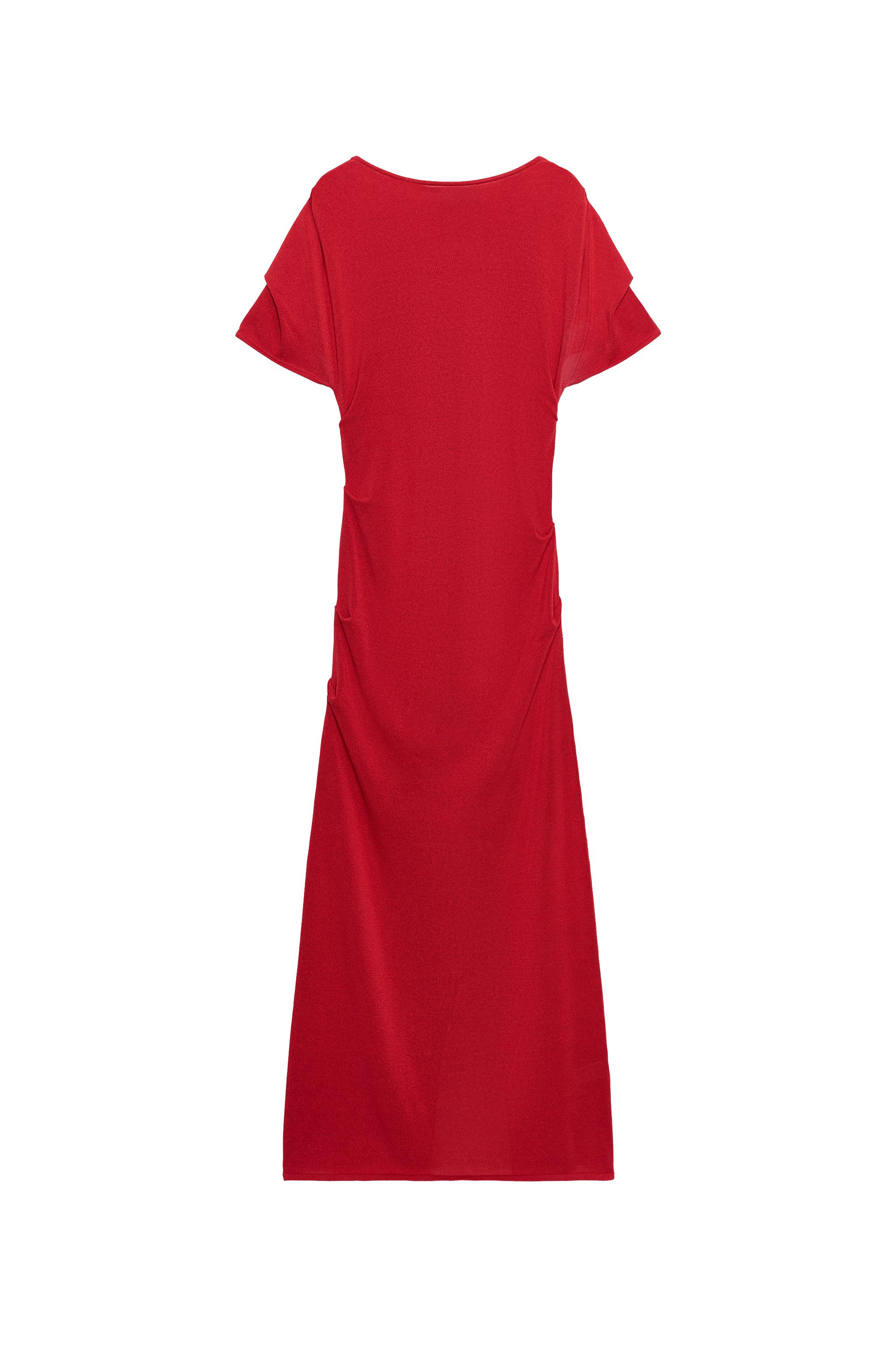 zara knit dress red SHORT RIB KNIT DRESS - Coral red