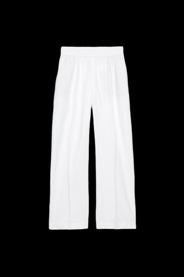 PANTALÓN RECTO CON LINO - Blanco roto de Zara