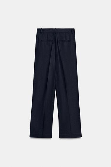 LINEN BLEND STRAIGHT-LEG TROUSERS - Navy blue by Zara - Image 4