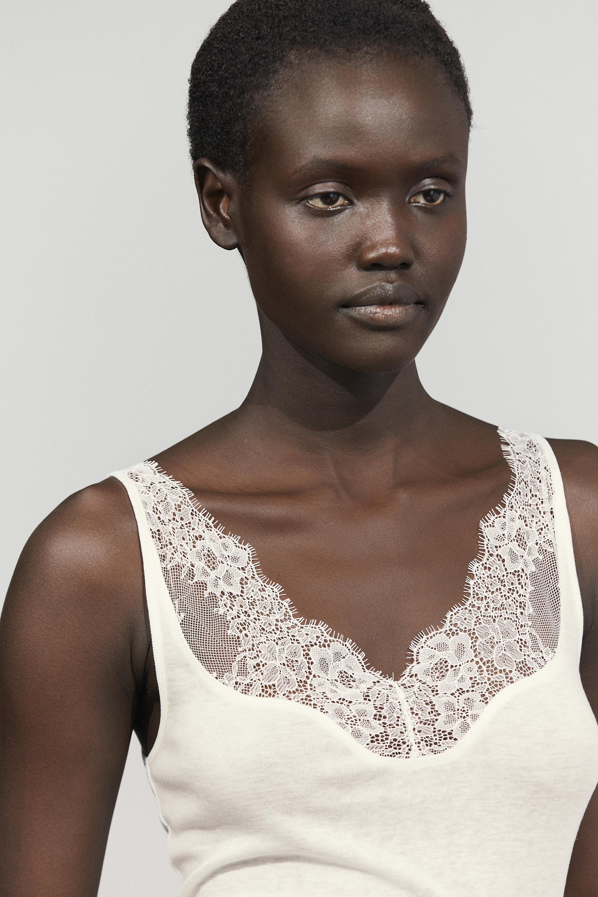 Strappy lace-trimmed camisole top - Ecru | ZARA United States