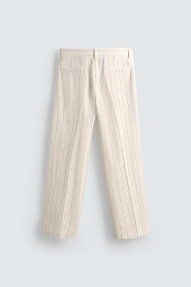 PLEATED STRIPED TROUSERS - Ecru by Zara - Image 7