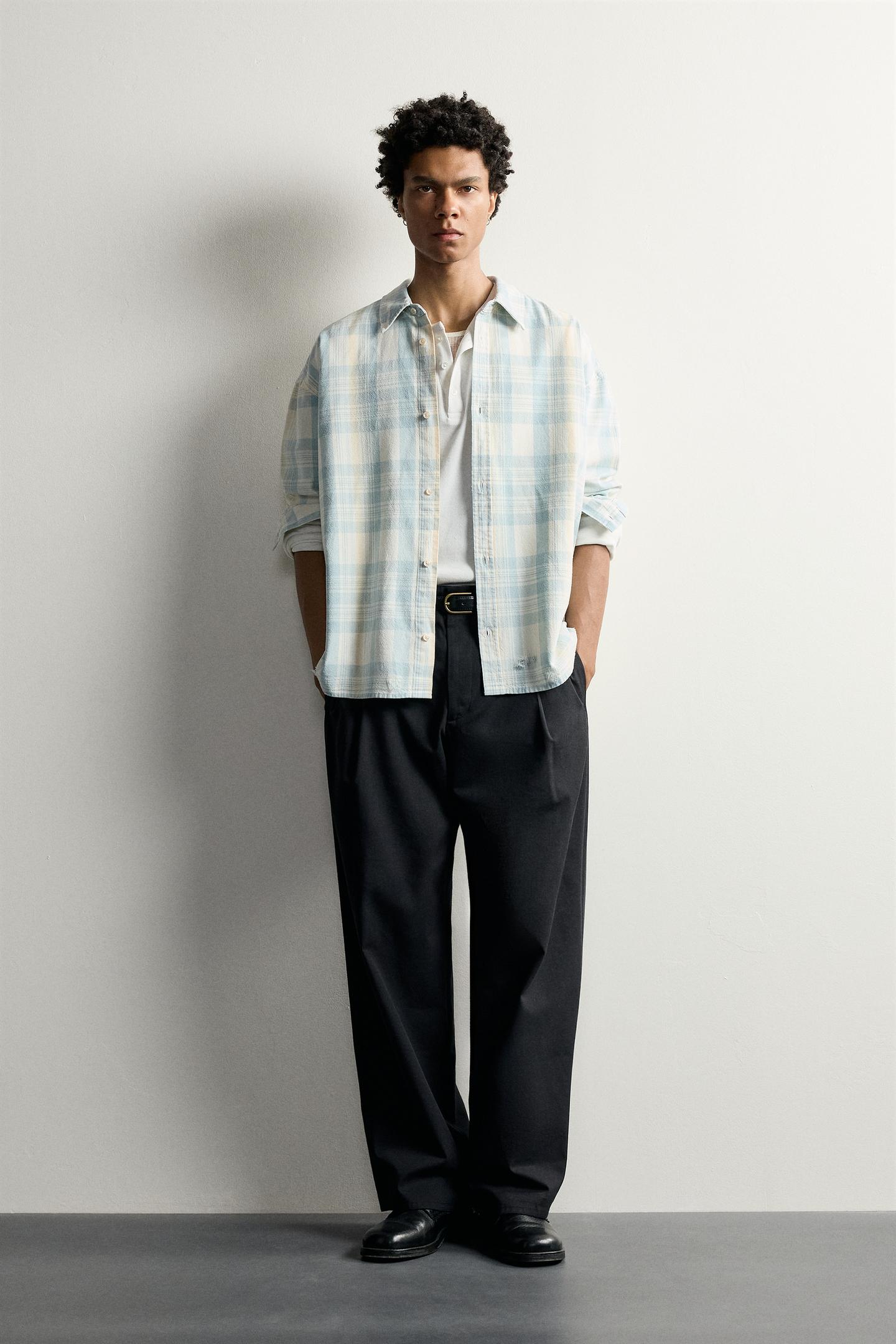 Мужская рубашка Zara Plaid Relaxed Fit, цвет: Синий