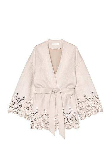 OPENWORK SUEDE-EFFECT TRENCH COAT
