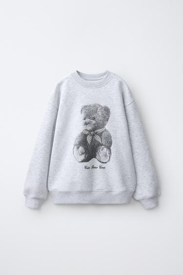 Zara BEAR PRINT SWEATSHIRT - Gray marl